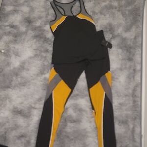 Women's Black and Yellow Activewear Set